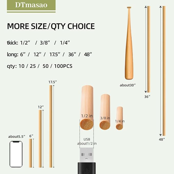 1/2 x 17.5 Inch 25 PCS Dowel Rods Wood Sticks Wooden Dowel Rods - Image 6