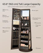 SONGMICS 6 LEDs Mirror Jewelry Cabinet Organizer, 360° Swivel, Lockable