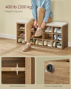 VASAGLE Shoe Bench with Cushion, 15 Compartments, 11.8 x 41.3 x 18.9 Inches