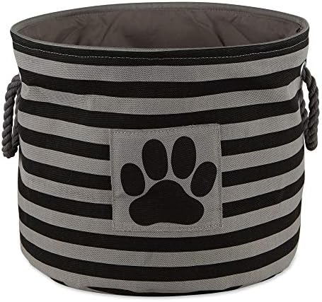 Bone Dry Pet Storage Collection Striped Paw Patch Bin, Black, Small Round