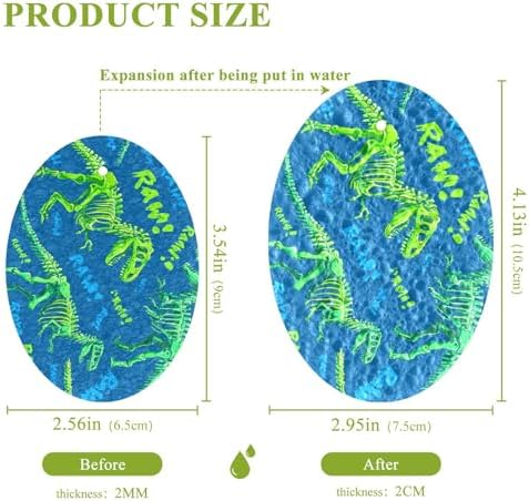 Dish Sponge 3Pcs Kitchen Sponges Non-Scratch Soft Expandable Washing Dishes Stain Odor Resistant Cellulose Sponges Packs for Dish Bathroom Household Dinosaur Skeletons Green Blue - Image 2