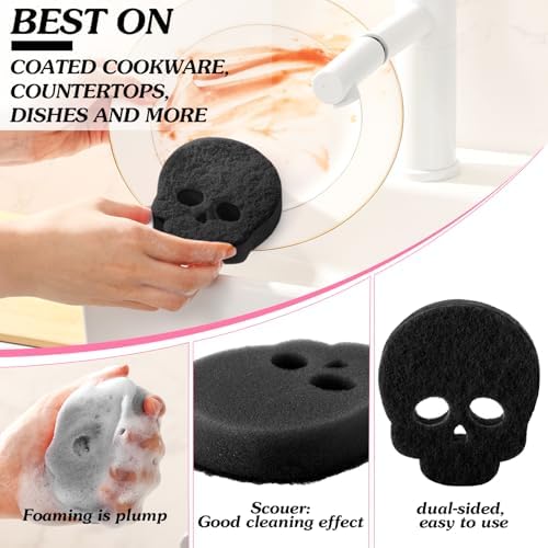 Tioncy 12 Pack Halloween Skull Kitchen Sponges, Black