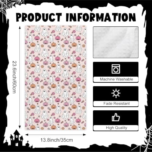 2 Pcs Halloween Kitchen Towels, Retro Line‑Art Ghost Dish Hand towel1735