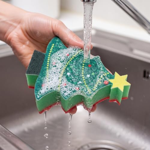 SiliFine 12 Pack Christmas Tree Kitchen Sponges Bulk Scrub Sponge