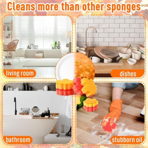 Whaline 12 Pack Fall Maple Leaves Kitchen Sponges, Red Orange, Compressed - Image 4