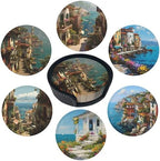 Ocean City Coasters Leather Round Drink Coasters 6 Pcs Set with Holderor for Cup Drink Coffee Table Bar Home Decor