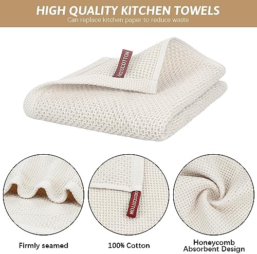 Nialnant 6 Pack Kitchen Towels,100% Cotton Waffle Weave Dish Towels for Drying Dishes,Extra Soft & Absorbent Hand Towels-13 x 28 Inch,Beige - Image 3