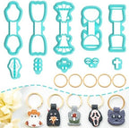Tainsky Halloween Shapes Keychain Polymer Clay Cutter, 10 Shapes Fall Polymer Clay Keychain Cutters (B)