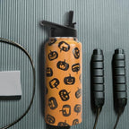 Insulated Halloween Water Bottle 32 oz, Pumpkin Water Bottle with Straw, Reusable Leakproof Stainless Steel Tumbler, Halloween Gifts for Women