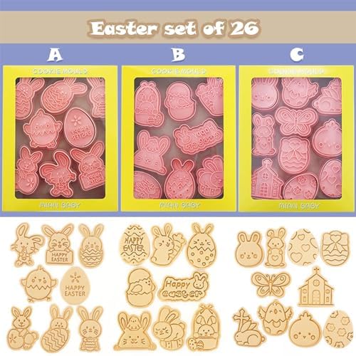 26pcs Easter Cookie Cutters Stamps Biscuit Baking Tools Embossing Cookie Molds …