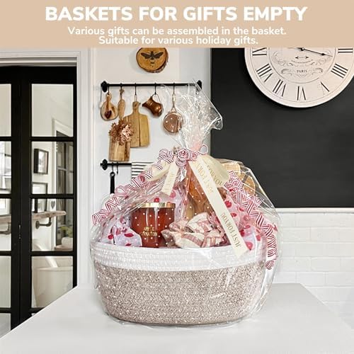 CHICVITA Gift Basket Empty with Bags & Ribbon to Fill, Boo Basket, Brown
