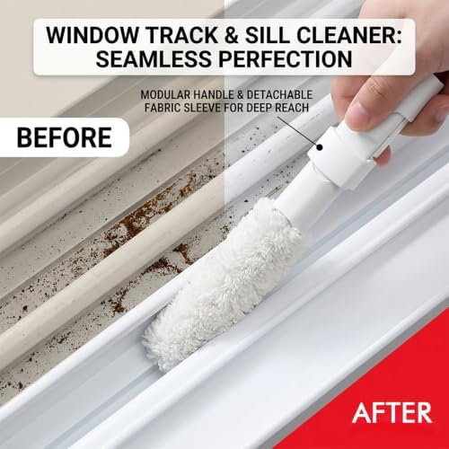 Home Detail Cleaning Kit, Crevice Cleaning Brush, 5-in-1 Detail Duster, Replacement Pads, Microfiber Sleeves and Storage Bag for Window Tracks, Air Vents, Kitchen and Bathroom