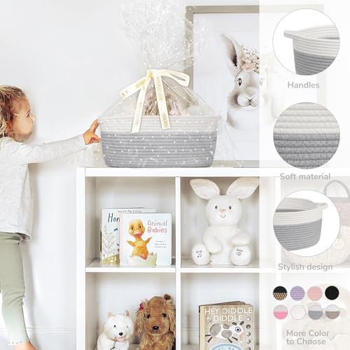 CHICVITA Large Rope Gift Basket Empty with Bags & Ribbon to Fill, Grey