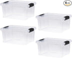 Superio Storage Bins with Lids- 4 Pack, 6.6 Qt Clear Boxes by Superio