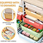 10 Drawer Rolling Storage Cart with Wood Top for Classroom Crafts Colorful