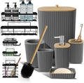 Clara Clark Bathroom Set - Grey Bathroom Accessories Set, 6PC Bathroom Accessory Set, Bathroom Sets with Adhesive Corner Shower Caddy Hanging, Toilet Brush, Trash Can & Soap Dispenser
