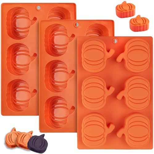 Pumpkin Muffin Mold 3 Pack Pumpkin Cake Pan Silicone Molds, Mini Cake Trays Thanksgiving Halloween Baking Molds Cupcake Pan Hot Chocolate Bomb Mold for Thanksgiving Fall Baking by Yomvzake