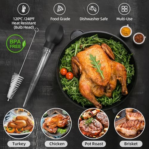 SCHVUBENR Large Turkey Baster with Cleaning Brush - Premium Baster Tool for Cooking - Easy to Use & Clean - Powerful Bulb Baster Syringe - Dishwasher Safe - Thanksgiving, Christmas Essentials - Black - Image 2