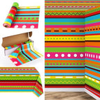 Kochorie 100 Ft x 54 Inch Mexican Fiesta Party Tablecloth Roll with Cutting Box Disposable Plastic Mexican Striped Table Cover Backdrop for Fiesta Taco Party Supplies