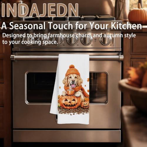 Fall Pumpkin Golden Retriever Kitchen Towels, Golden Retriever Gifts, Farmhouse Autumn Coffee Dog Dish Tea Towels for Kitchen, Halloween Pumpkin Decorative Hand Towel for Bathroom, 16x24 Inch - Image 6