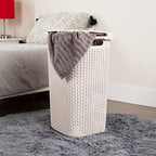 Mind Reader Tall Tapered Laundry Hamper with Lid, 60L Clothes Basket, Narrow Base Design for Bathrooms, Closets and Laundry Rooms, Plastic, 2 Pack, Ivory