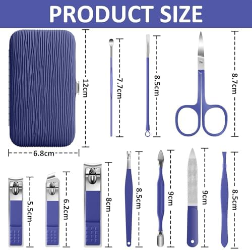 BLESWIN Manicure Set, 10 in 1 Professional Manicure and Pedicure Kit, Nail Care Kit for Women, Mens Nail Grooming Kit, Portable Nail Clipper Set Blue Leather Case for Travel Home - Image 4