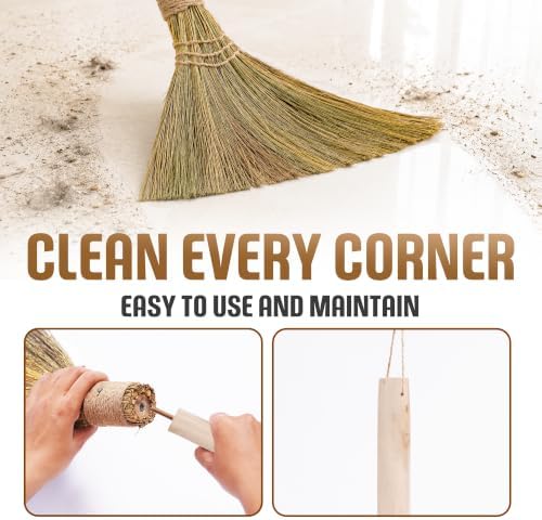 Natural Whisk Sweeping Hand Handle Broom - Brooms for Wedding Jumping Ceremony Halloween DIY Decoration - Vietnamese Straw Soft Broom - 12.2" Width, 27.95" Length