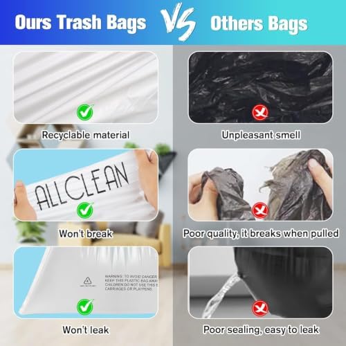 Trash Bags 10 Gallon Medium Kitchen Drawstring Garbage Bag Fit 8-10 Gal Bin