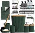 Clara Clark Bathroom Set - Hunter Green Bathroom Accessories Set, 6PC Bathroom Accessory Set, Bathroom Sets with Bathroom Rugs, Adhesive Corner Shower Caddy Hanging, Toilet Brush & Trash Can