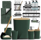 Clara Clark Bathroom Set - Hunter Green Bathroom Accessories Set, 6PC Bathroom Accessory Set, Bathroom Sets with Bathroom Rugs, Adhesive Corner Shower Caddy Hanging, Toilet Brush & Trash Can