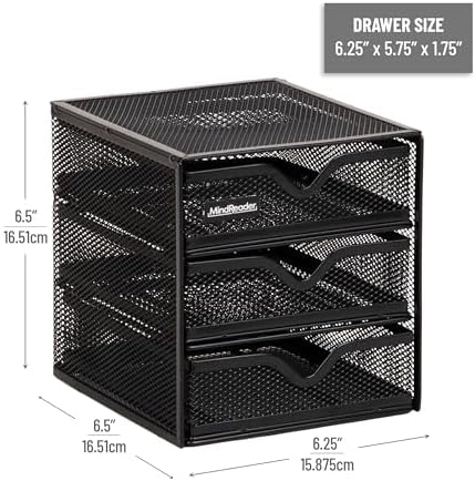 Mind Reader 3-Drawer Desktop Organizer for Small Office Supplies, Black