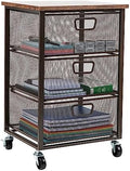 Mind Reader 3 Drawer Storage Organizer with Wood Top, Rolling Office Organizer Cabinet with Wheels, Office, Metal Mesh, Black