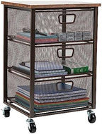 Mind Reader 3 Drawer Storage Organizer with Wood Top, Rolling Office Organizer Cabinet with Wheels, Office, Metal Mesh, Black