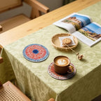 Mid Century Coasters Leather Round Drink Coasters 6 Pcs Set with Holderor for Cup Drink Coffee Table Bar Home Decor