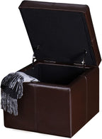 Adeco 17.7" Leather Cube Storage Brown Ottomans - Image 4