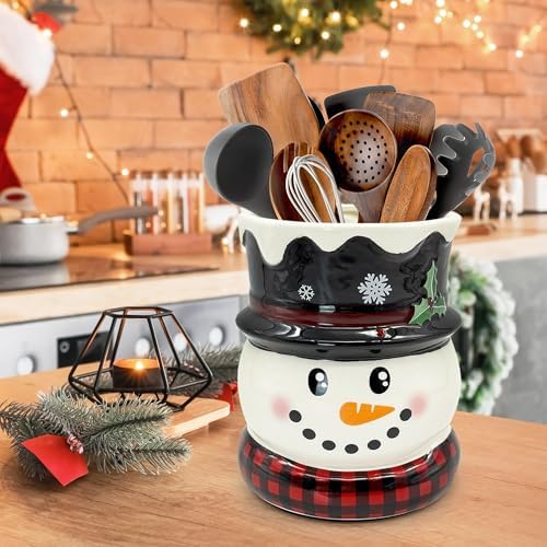 pinata Christmas Kitchen Decor, Snowman Christmas Ceramic Utensils Holder