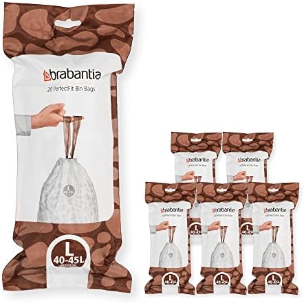 Brabantia PerfectFit Trash Bags (Size L/10.6-12 Gal) Thick Plastic Trash Can Liners with Drawstring Handles (120 Bags)