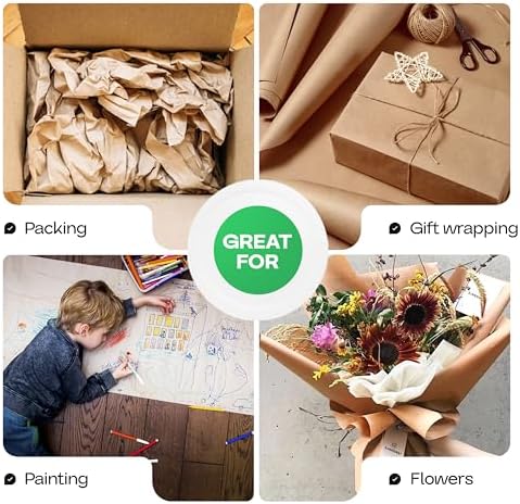 Brown Paper Roll 24" x 1200" (100 feet), Pack of 4 - USA-Made Thick Kraft Paper Roll 50lb Thickness for Packing, Shipping & Crafts/Arts - 100% Recycled Natural Craft Wrapping Material by IDL Packaging