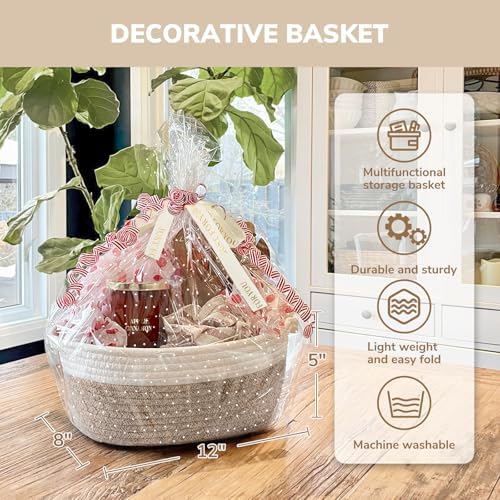 CHICVITA Gift Basket Empty with Bags & Ribbon to Fill, Boo Basket, Brown
