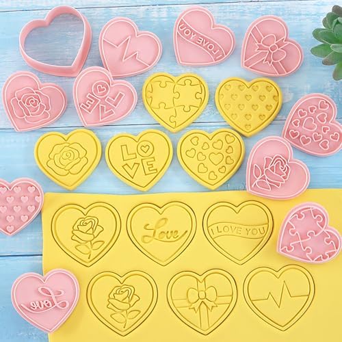 10Pcs Heart Cookie Cutters Rose Love Pattern for Valentine's Day Baking - Image 2