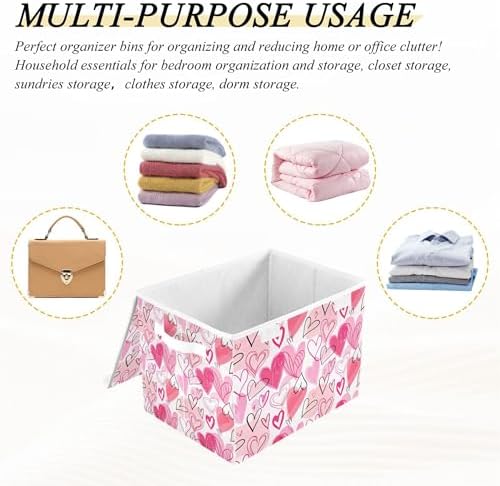Valentine's Day Storage Bins with Lids and Carrying Handle,Foldable Storage Boxes Organizer Containers Baskets Cube with Cover for Home Bedroom Closet Office