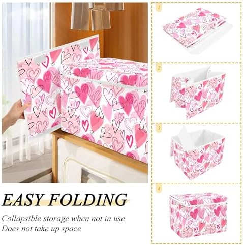 Valentine's Day Storage Bins with Lids and Carrying Handle,Foldable Storage Boxes Organizer Containers Baskets Cube with Cover for Home Bedroom Closet Office