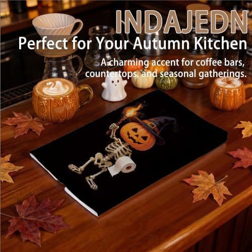 Funny Halloween Pumpkin Skeleton Bathroom Hand Towel, 16x24 in - Image 5