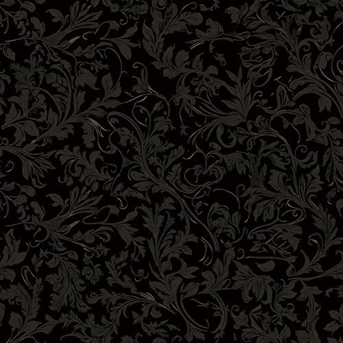 FLFK Peel and Stick Gothic Black Wallpaper 16in x 64in Vintage Floral Wall Paper for Bedroom Shelf Cabinet Countertops