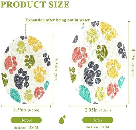 Colorful Doodle Paw Prints Kitchen Sponges Animal Puppy Dog Cleaning Dish Sponges Non-Scratch Natural Scrubber Sponge for Kitchen Bathroom Cars, pack of 3 - Image 2