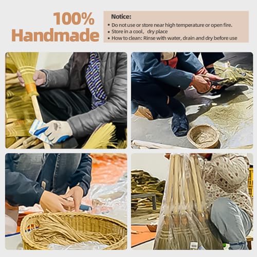 Wedding Broom for Jumping Ceremony，Handmade Natural Whisk Broom with Wooden Handle, for Halloween DIY Decoration, Vietnamese Straw Soft Broom (12.6”Width 28.74” Length)