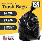 ToughBag 55-60 Gallon Heavy Duty Trash Bags, 100 Count, Black, 1.2 Mil