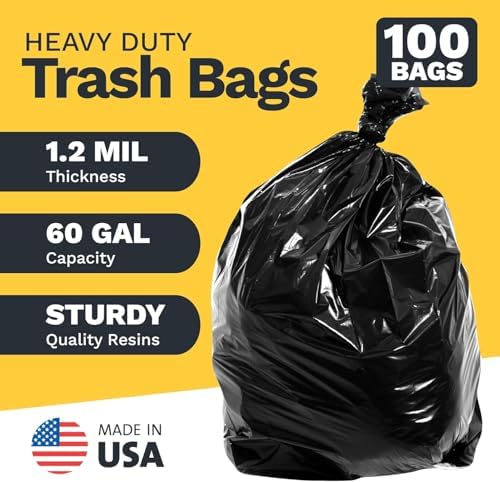 ToughBag 55-60 Gallon Heavy Duty Trash Bags, 100 Count, Black, 1.2 Mil