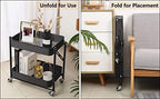 2-Tier Metal Folding Rolling Cart, Mobile Utility Cart Trolley Storage Organizer - Image 3