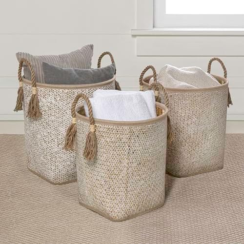 happimess Celia 3-Piece Nesting Storage Baskets 20", Natural/White